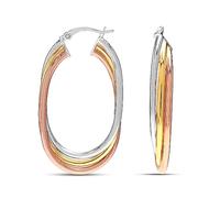 LeCalla Aretes de Aro de Plata Esterlina 925 de Dos Tonos Chapados en Oro de 14K Joyería de Tres Tonos Diseño Italiano Aros Gruesos Entrelazados con Cierre de Click para Mujer - 42mm