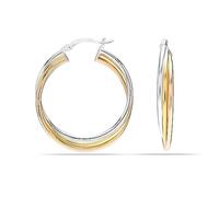 LeCalla Aretes de Aro de Plata Esterlina 925 de Dos Tonos | Joyería de Tres Tonos Chapada en Oro de 14K | Diseño Italiano de Aros Gruesos entrelazados con Cierre de Click para Mujer - 33mm