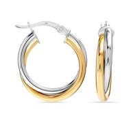 LeCalla Aretes de Aro de Plata Esterlina 925 para Mujer | Aros Pequeños de Dos Tonos Chapados en Oro de 14K con Cierre de Click y Diseño Entrelazado Grueso - 20mm