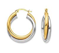 LeCalla Aretes de Aro de Plata Esterlina Joyería Baño de Oro de 14 Quilates en Dos Tonos de Forma Redonda entrelazada con Cierre Click-Top para Mujeres - 28mm