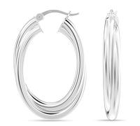 LeCalla Aretes de Aro Gruesos de Plata Esterlina 925 Joyería entrelazada de Aros Gruesos en Forma Ovalada con Cierre de Click para Mujer - 35mm