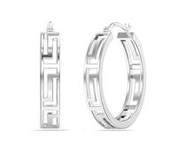 LeCalla Aros de Plata Esterlina 925 con Diseño de Llave Griega | Aros Redondos Livianos con Cierre Click-Top y Patrón de Llave Griega para Mujeres - 20MM