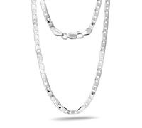 LeCalla Collar de cadena de eslabones planos Mariner maciza de plata de ley 925 italiana de 3 mm y 4 mm con corte de diamante para mujer y hombre con cierre de langosta, fabricado en Italia (40,6