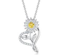 LeCalla Collar de plata de ley 925 con colgante de girasol para mujer | Collar con colgante de girasol con circonita | Collar con colgante de corazón grabado "You're My Sunshine"
