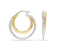 LeCalla Joyería de Plata Esterlina Aros de Dos Tonos con Corte en Diamante de Doble Círculo Click-Top para Mujeres - 30MM