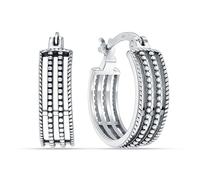 LeCalla Pendientes de aro Bali de plata de ley 925 para mujer, estilo bohemio vintage, diseño tribal oxidado, pendientes étnicos de 16 mm