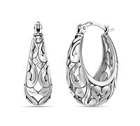 LeCalla Pendientes de aro de plata de ley 925 | Aretes de filigrana italiana | Joyería oxidada ligera con clic | Aretes gruesos