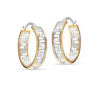 LeCalla Pendientes de aro de plata de ley 925 con diseño de llave griega, ligeros, con cierre de clic, patrón de corte griego para mujer, 30 millimeters, Plata de ley, Sin piedra preciosa