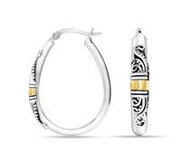 LeCalla Pendientes de aro de plata de ley 925 estilo bali, ligeros, con cierre de clic, antiguos, de dos tonos, estilo italiano Bali, para mujer, Plata de ley, Sin piedra preciosa