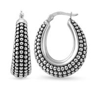 LeCalla Pendientes de aro de plata de ley 925 estilo bali, ligeros, con cierre de clic, antiguos, de dos tonos, estilo italiano Bali, para mujer, Mediano, Plata de ley, Sin piedra preciosa