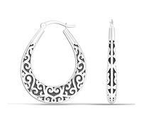 LeCalla Pendientes de aro de plata de ley 925 estilo bali, ligeros, estilo italiano, antiguo, para mujer, 32mm x 30mm, Plata de ley, Sin piedra preciosa