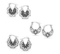 LeCalla Pendientes de aro de plata de ley 925 | Juegos de aretes para mujer | Juego de 3 pares de aretes balineses | Juegos de aretes para múltiples piercings para mujer, Plata, desconocido