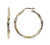 LeCalla Pendientes de aro de plata de ley 925 trenzados de dos tonos, diseño italiano, chapados en oro de 14 quilates, pequeños aros para mujer, 0.984 in