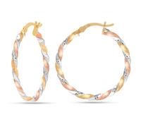 LeCalla Pendientes de aro de tres tonos chapados en oro de 14 quilates, joyería de plata de ley 925, diseño italiano ligero, pendientes de aro medianos con cierre de clic para mujer, 35 mm