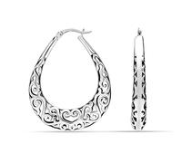 LeCalla Pendientes de aro grueso de plata de ley 925 para regalos de joyería | Hipoalergénico medio y grande Click-Top italiano aros para mujeres, Plata, Sin piedra preciosa