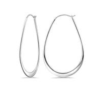 LeCalla Pendientes de aro ovalados de plata de ley 925 para mujer | Últimos aros ovalados planos grandes clásicos con cierre de clic | Joyería de aro de plata hipoalergénica ligera de 45 mm