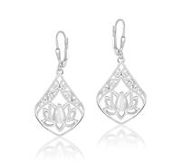 LeCalla Pendientes de loto de plata de ley 925 para mujer, pendientes colgantes de flor de filigrana con piedra lunar de 35 mm