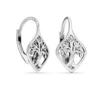 LeCalla Pendientes de plata de ley 925 con gancho plegable para mujer, diseño del árbol de la vida cuadrado facetado, pendientes de filigrana, joyas simbólicas elegantes y elegantes, 20 mm