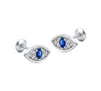 LeCalla Pendientes de plata de ley 925 para mujer, con zafiro azul rodiado y circonitas, pendientes de mal de ojo de ojo y cristal minimalista, 8 mm