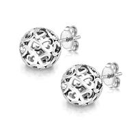 LeCalla Pendientes de tuerca de plata de ley 925 con filigrana en forma de corazón para mujer, aretes de tuerca de bola antigua hueca, aretes de filigrana calada vintage, regalos de joyería ligeros