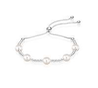 LeCalla Pulsera bolo deslizante de plata de ley 925 | Pulseras de tenis ajustables con cuentas para mujer | Pulseras bolo deslizantes ajustables, regalos para ella, Talla única, Plata Esterlina, Perla
