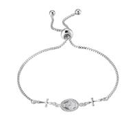 LeCalla Pulsera religiosa ligera de plata de ley 925 con diseño de madre María y cruz para mujer, 6 to 10 inches, Plata de ley, No es una piedra preciosa