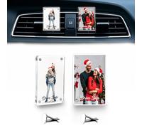 LECART Marco de fotos personalizado con clip de ventilación de coche, marco acrílico magnético, tamaño cartera, clip de memoria seguro para decoración de salpicadero, paquete de 2 unidades de 2.36 x