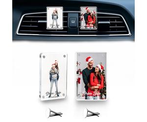 LECART Marco de fotos personalizado con clip de ventilación de coche, marco acrílico magnético, tamaño cartera, clip de memoria seguro para decoración de salpicadero, paquete de 2 unidades de 2.36 x