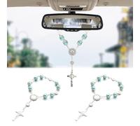 Lecctso 2 accesorios para espejos interiores automotrices, colgante de espejo retrovisor, rosario automático, accesorios universales para la mayoría de los autos, decoraciones interiores para mujeres