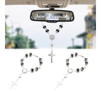 Lecctso 2 accesorios para espejos interiores automotrices, colgante de espejo retrovisor, rosario automático, accesorios universales para la mayoría de los autos, decoraciones interiores para mujeres