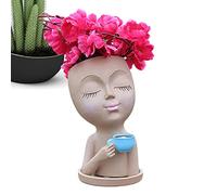 Lecerrot Maceta Cara - Face Planter Bebiendo Café,Maceta Resina para Plantas con Orificio Drenaje para decoración Escritorio Chimenea