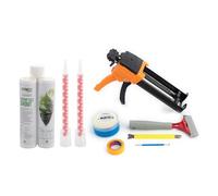 Lechada epoxi y herramientas para azulejos y piedra, resistente al agua, manchas, moho, grietas y productos químicos, listo para usar, fácil de usar (Gris Cálido, 1 pk)