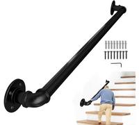 Lechansen Pasamanos De Escalera Para Interior Exterior, 100cm Barandilla Acero Inoxidable Industrial RúStico Negro Antideslizante De Pared De Hierro Forjado Pasamanos Barandilla De Pie De Escalera