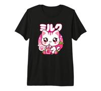 Leche De Fresa Gato Kawaii Dulce Japonés I Love Camiseta Premium