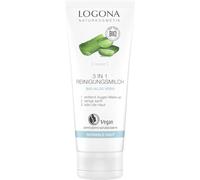Leche de limpieza orgánica 3 en 1 de LOGONA Natural Cosmético con aloe vera orgánico para pieles normales a secas, limpia a fondo y profundidad de los poros y hidrata la piel, natural y vegano, 100 ml