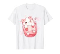 Leche Dulce de Fresa con Gato Kawaii Chibi Ilustración Camiseta gráfica económica
