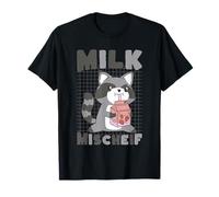 Leche Travesuras Mapache Kawaii Lindo Divertido Camiseta