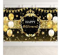 Lecheme Telón de fondo de pancarta de jubilación feliz para hombres y mujeres, color negro y dorado, letrero de fiesta de jubilación feliz para cabina de fotos (dorado/negro)
