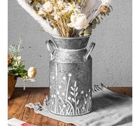 Lechera de Metal galvanizado Vintage, jarrón Decorativo de Granja, Jarra de Leche Decorativa con patrón Floral para decoración del hogar, 27,6 cm