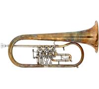 Lechgold FH-24GR Bb flugelhorn - latón dorado sin barnizar; ideal para música tradicional de viento. Campana Ø160 mm; alma Ø10,5 mm; trigger en 3ª válvula. Incluye boquilla y estuche ligero.