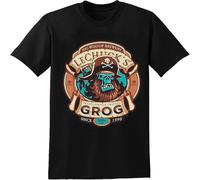LECHUCKS Grog Monkey Island Pirate tee Round Neck Unisex Tops Men's 100% Cotton Short Sleeve T Shirts M Black M