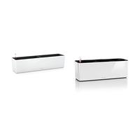 Lechuza 15680 - Kit Completo Maceta balconera, Blanco, 79 x 19 x 19 + Maceta Brillante Triple de riego automático, Maceta para Interiores y Exteriores, con Orificio de Drenaje