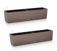 Lechuza BALCONERA Juego de 2 macetas de riego automático, color 80, para interiorexterior, para plantas, mesa y ventana con orificio de drenaje y sustrato de planta, polirresina H19 L80 W19 cm,
