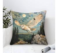 Lechuza Fundas Cojines Estética Artística,Escena de vida silvestre iluminada por la luna Cuadrado Hogar Almohadas Fundas Poliéster Funda De Cojín Para Salón Con Cierre De Cremallera Oculta 50x50cm
