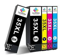 LeciRoba Cartuchos de tinta 35XL para impresoras Epson 35 y 35XL, para impresoras Epson WorkForce Pro WF-4725DWF WF-4720DWF WF-4730DTWF WF-4740DTWF (2-negro, 1-cian, 1-magenta 1-amarillo)