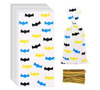 Lecpeting 100 bolsas de celofán con estampado de murciélago, bolsas de almacenamiento de golosinas de plástico, bolsas de regalo de murciélago, bolsas de recuerdo de fiesta con lazos giratorios para
