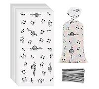 Lecpeting 100 bolsas de regalo de notas musicales, bolsas de celofán para caramelos, bolsas de almacenamiento de golosinas de plástico, bolsas de recuerdo de fiesta musical con lazos giratorios para