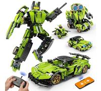 LECPOP STEM - Kit de bloques de construcción, 5 en 1, control remoto para coche deportivo y robot transformador, juguetes robóticos de codificación técnica para niños de 8 a 12 años, regalos para