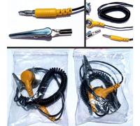 Lecreatekit Cable de conexión a tierra antiestático ESD con clip de cocodrilo y garra de estrella, cable en espiral para correa de muñeca, 71 pulgadas, elástico, amarillo y negro