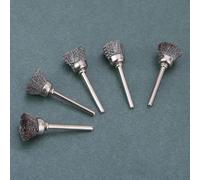 Lecreatekit Juego de 10 mini cepillos de alambre para herramientas giratorias y taladros, ruedas de latón de 3 mm de diámetro, cerdas de acero inoxidable, acabado plateado